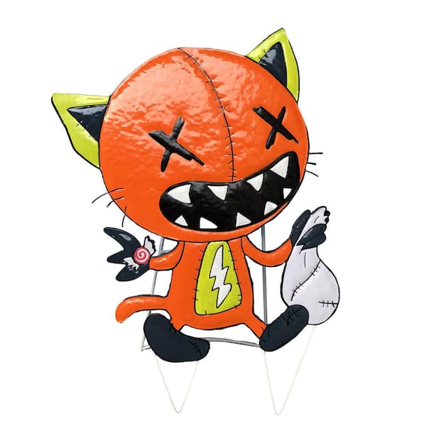 Product Works Gus Fink 24 in. Stitch Kitten Blurb Hammered Metal Outdoor Yard Decor