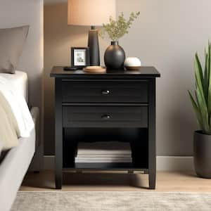 Warm Shaker 26 in. H x 24 in. W x 16 in. D 2-Drawer Solid Wood Dark Brown Transitional Bedside Nightstand Table
