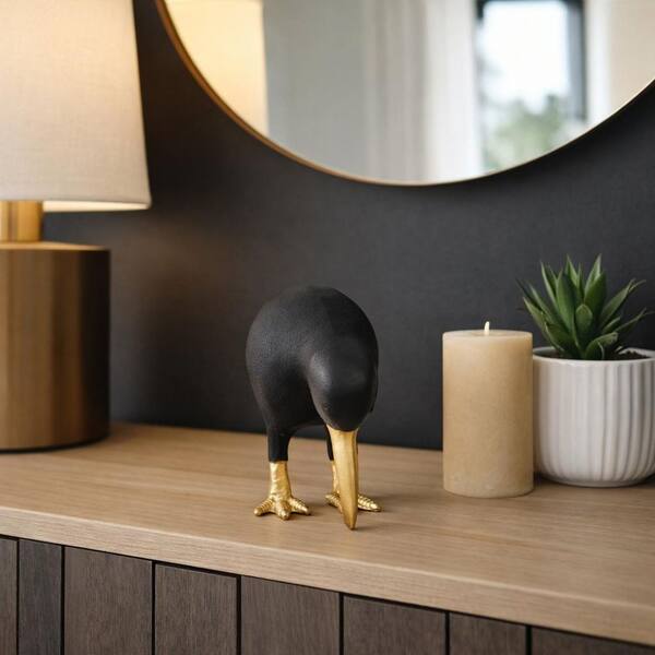 Liv & Skye Black 6 in. x 6 in. Metal Kiwi Bird Figurine in Modern