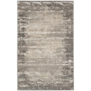 Cyrus Ivory/Grey doormat 3 ft. x 4 ft. Abstract Contemporary Kitchen Area Rug