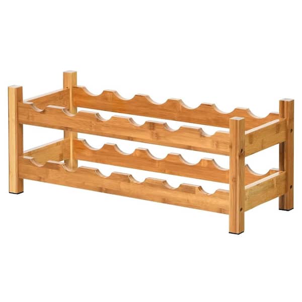 2-Tier Bamboo Wine Rack Storage Shelf Holds 12 Bottles