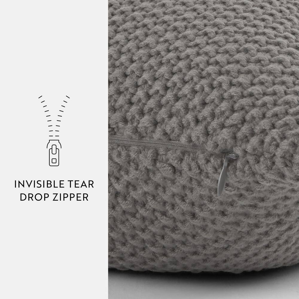 Gray Cotton Knit Square Throw Pillow 20 x 20