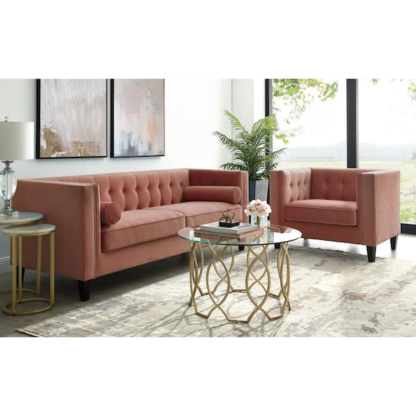 Miah 34 in. Blush Button Tufted Velvet Side Chair with Nailhead Trim