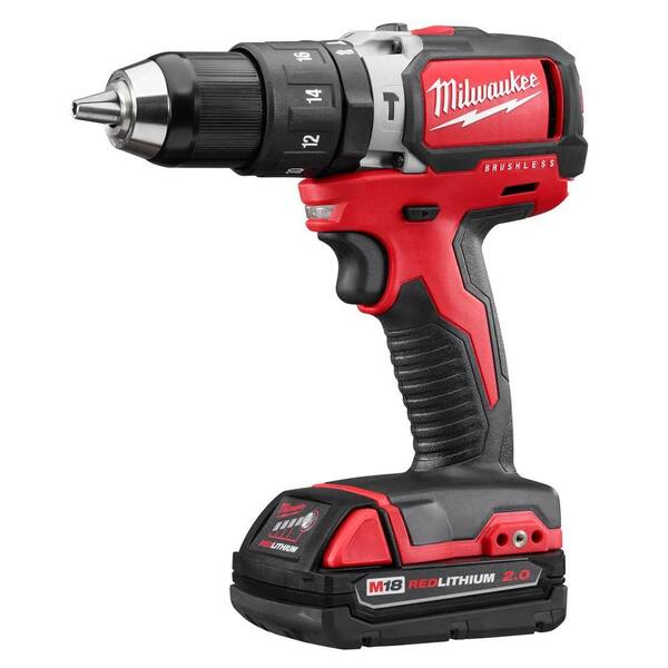 Milwaukee - M18 18-Volt Lithium-Ion Brushless Cordless 1/2 in. Compact Hammer Drill/Driver Kit W/ (2) 2.0Ah Batteries & Hard Case