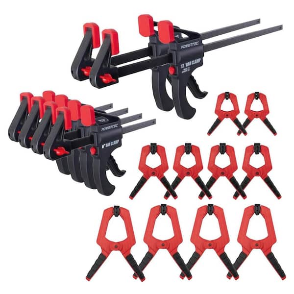 Wood Clamps Kit w/ 6 in. & 12 in. Bar Clamps/Spreaders and 2~4 in. Spring Clamps Set for Woodworking (6 & 10-Piece)