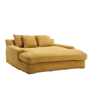 58 in. Yellow Chenille Modern Twin Size Sofa Bed 2-Seersucker Deep Seat Lazy Sleeper Sofa Bed with 5-Back Pillows