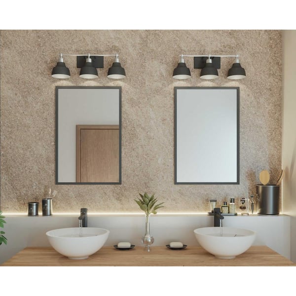 Progress Lighting Bramlett Collection 3-Light Brushed Nickel Matte Black Metal Shade Coastal Bath Vanity Light