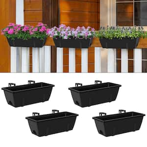 Hanging Flowerpots for Balustrades Hanging Plastic Bucket Pots Country Style Window Planter Holder, Black (4-Pieces)