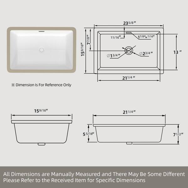 【すがわ】 Zeafive 24 in. Undermount Rectangular Bathroom Sink with Overflow
