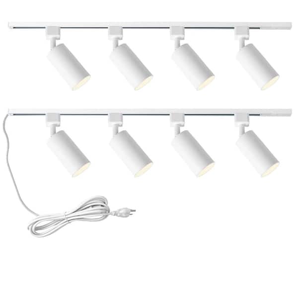 8-Light White Plug-In GU10 Track Lighting Kit with 6.6 ft H-Type Rails and On/Off Corded Switch, No Bulbs