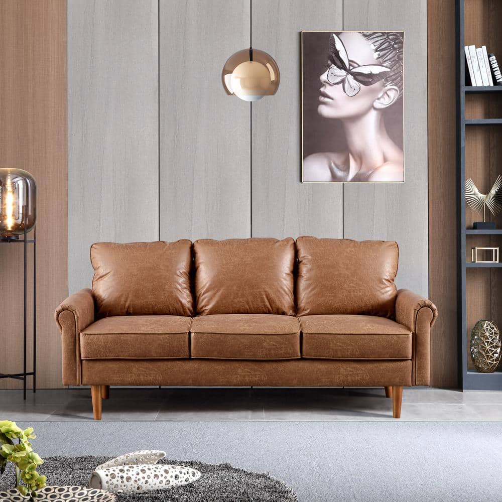 Allwex Magic 74.01 in. Wide Fabric Modern 3 Compact Sofa in Light Brown TSA700 - The Home Depot