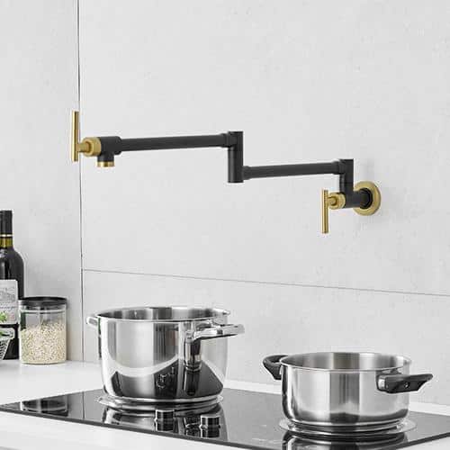 Black and Gold Wall Mounted Double Handle Pot Filler Faucet