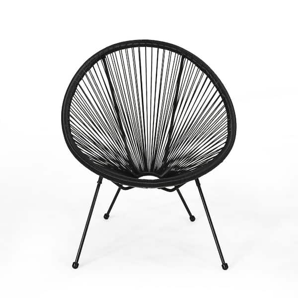 Noble House Beckett Black Faux Wicker Outdoor Lounge Chair
