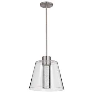 Aura 12-Watt 1-Light Brushed Nickel Transitional Integrated LED Pendant Light with Clear Glass Shade