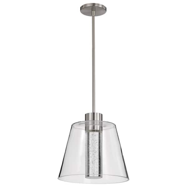 SATCO Aura 12-Watt 1-Light Brushed Nickel Transitional Integrated LED Pendant Light with Clear Glass Shade