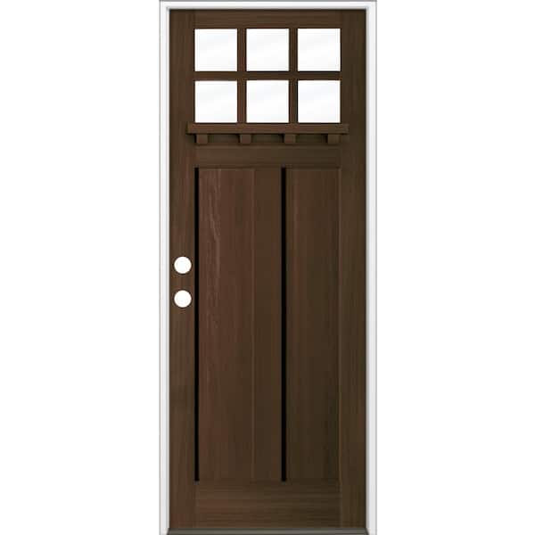 Krosswood Doors 36 in. x 96 in. Craftsman Right Hand 6-LIte Black Stain Douglas Fir Prehung Front Door
