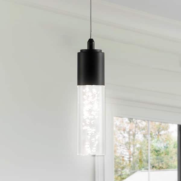 JONATHAN Y Bolha 4.75 in. 1-Light Bubble Acrylic/Iron Modern Minimalist Integrated LED Black Pendant