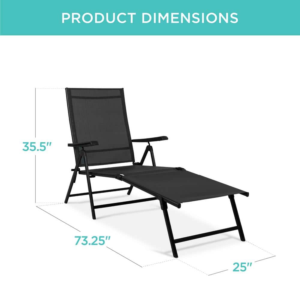 Black Adjustable Steel Frame Outdoor Chaise Lounge Set