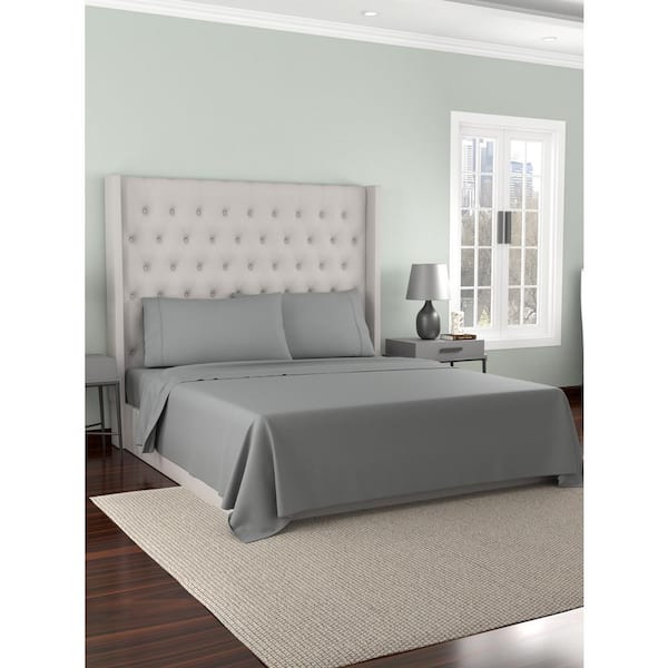 300 Thread Count 4-Piece Silver Solid Organic Cotton Percale Queen Sheet Set