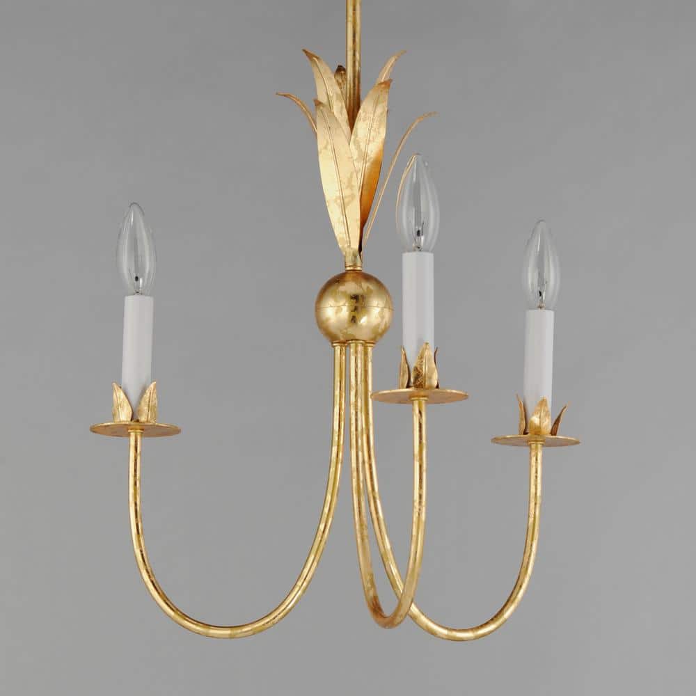 Gold Leaf 3-Light Candle Chandelier with Off-White Covers