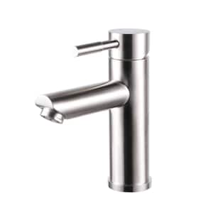 Single Handle Single Hole Bathroom Faucet Spot Resistant in Brushed Nickel