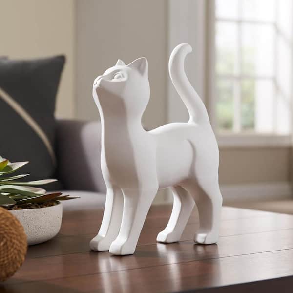 Playful Cat White Ceramic Figurine 11356 - The Home Depot