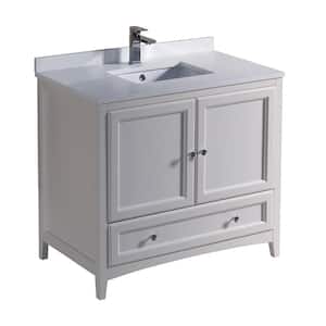 Oxford 36 in. Bath Vanity in Antique White with Quartz Stone Vanity Top in White with White Basin