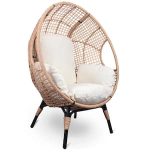 Indoor/Outdoor 500 lbs. Oversized Basket Wicker Patio Egg Chair with Heavy Stand, Tickness Cushion for Patio, Backyard