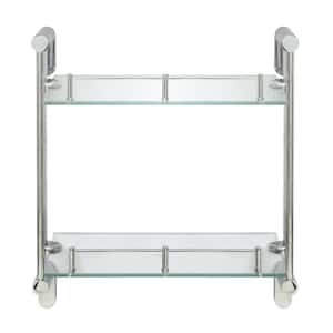 Oval 14.75 in. W Double Glass Wall Shelf with Pre-Installed Rails in Polished Chrome