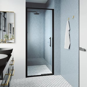 Astoria 30 in. W x 76 in. H Space Saving Framed Pivot Shower Door in Matte Black with Clear Glass