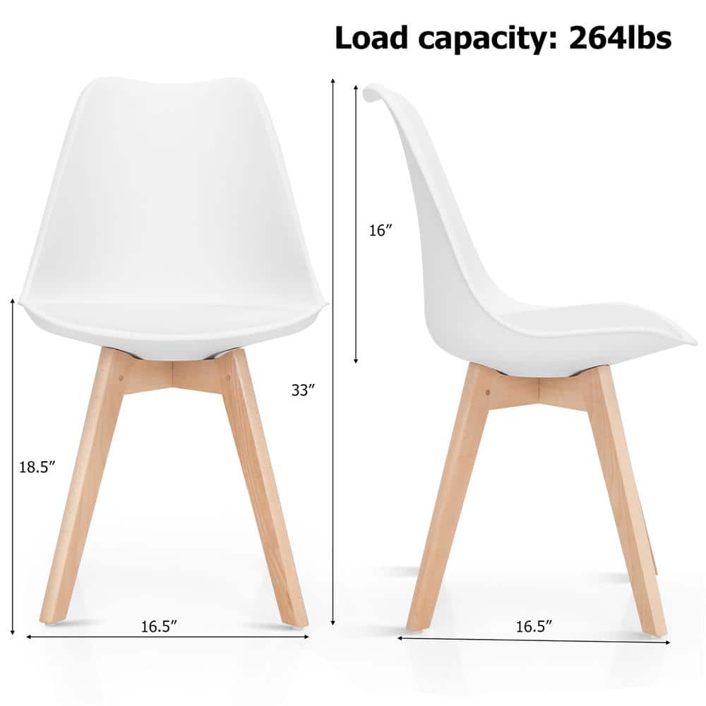 White High Back Upholstered Leather Side Chair Set with Wood Legs