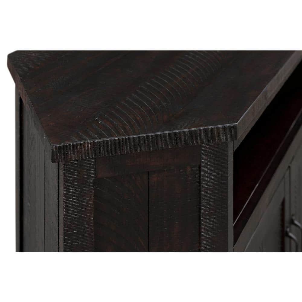 Espresso Rustic Solid Pine Corner TV Stand with Cabinet
