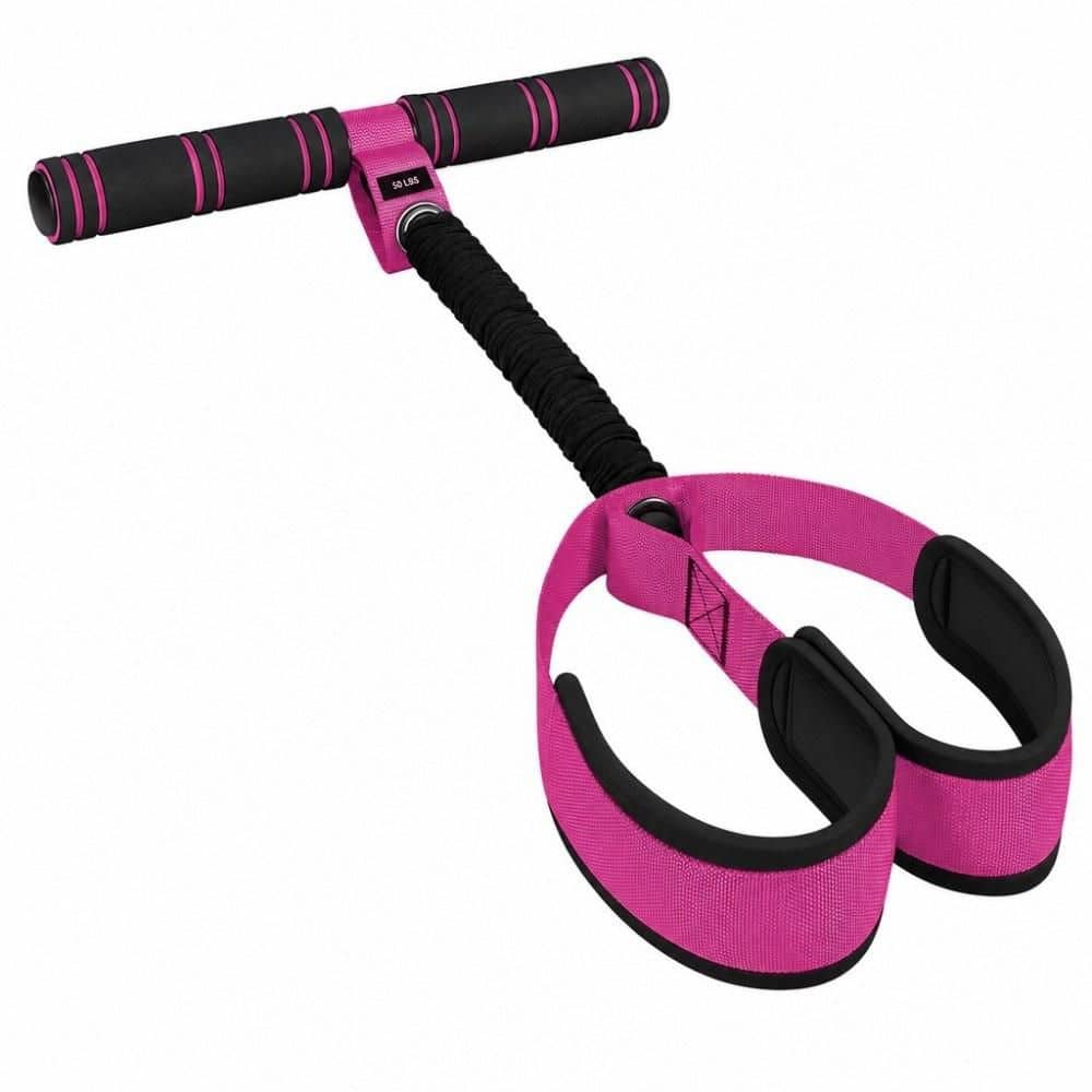 Safe Dual-Layer Elastic, Core Training Tool, Pilates Workout Gear, Multifunction Pedal Resistance Band with Handle, Pink