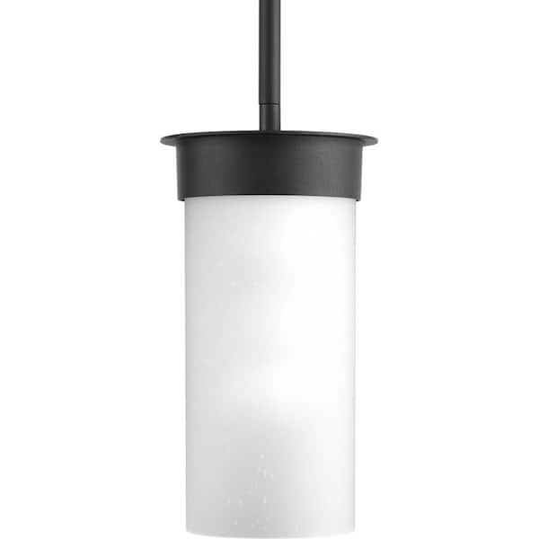 Progress Lighting Hawthorne Collection 1-Light Textured Black Etched Seeded Glass Craftsman Outdoor Hanging Lantern Light