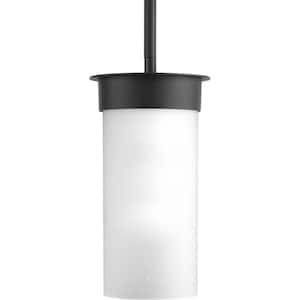Hawthorne Collection 1-Light Textured Black Etched Seeded Glass Craftsman Outdoor Hanging Lantern Light