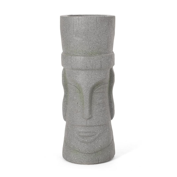 9.50 in. Concrete Lightweight Polynesian Decorative Planter in Stone Gray（1-Pack）
