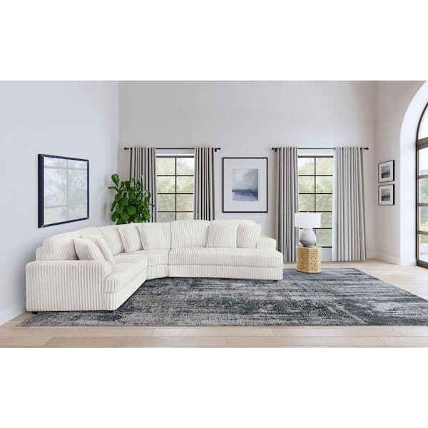 Emberson 122 in. 3-Piece Fabric Corduroy Upholstered Modular Sectional Sofa in Ivory