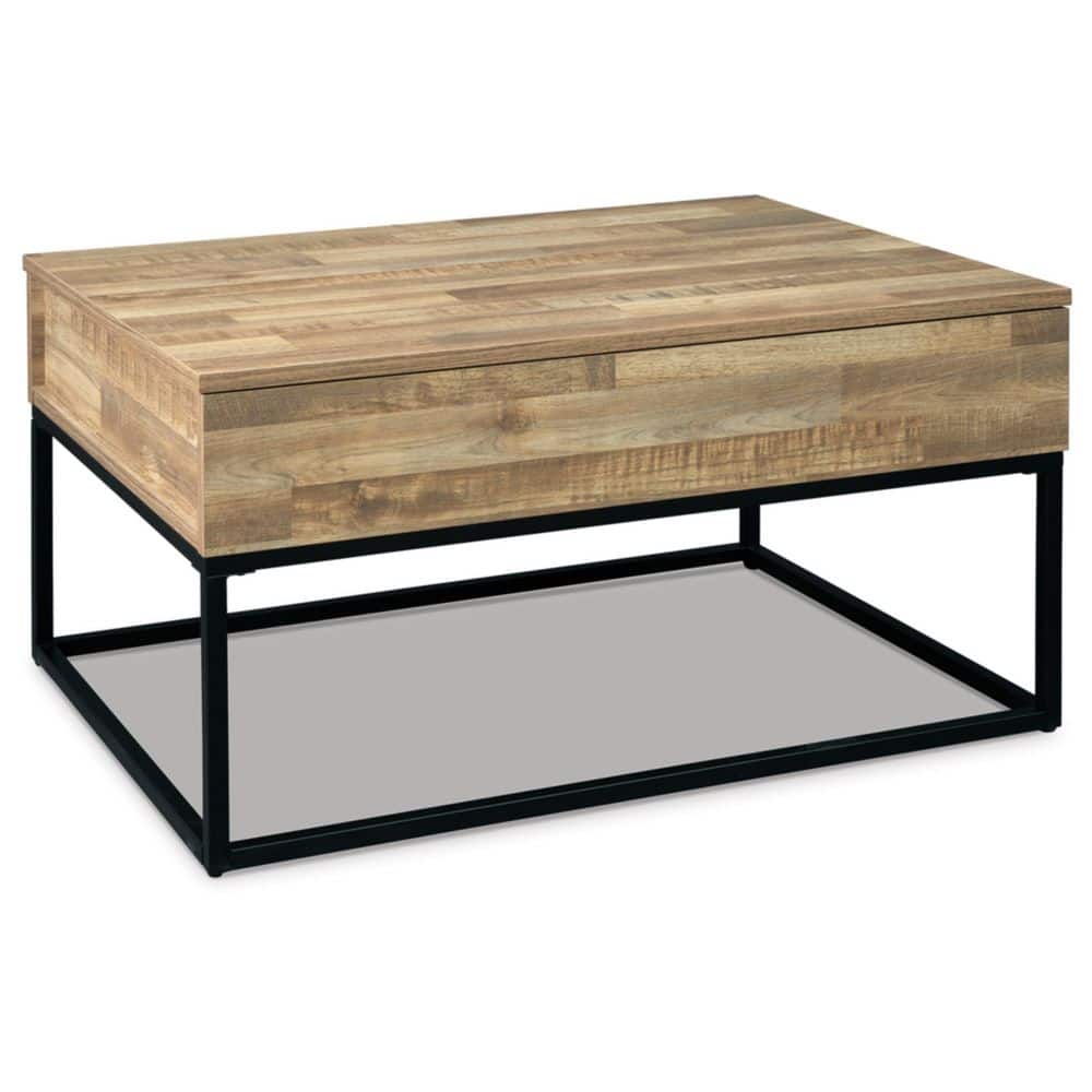 Urban Loft 36'' Beige & Black Rectangular Lift-Top Coffee Table with Storage