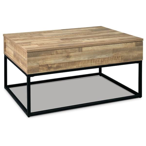 Signature Design By Ashley Gerdanet 36 in. Brown/Black Rectangle Wood Coffee Table with Storage