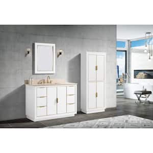 Austen 49 in. W x 22 in. D Bath Vanity in White with Gold Trim with Marble Vanity Top in Crema Marfil with White Basin