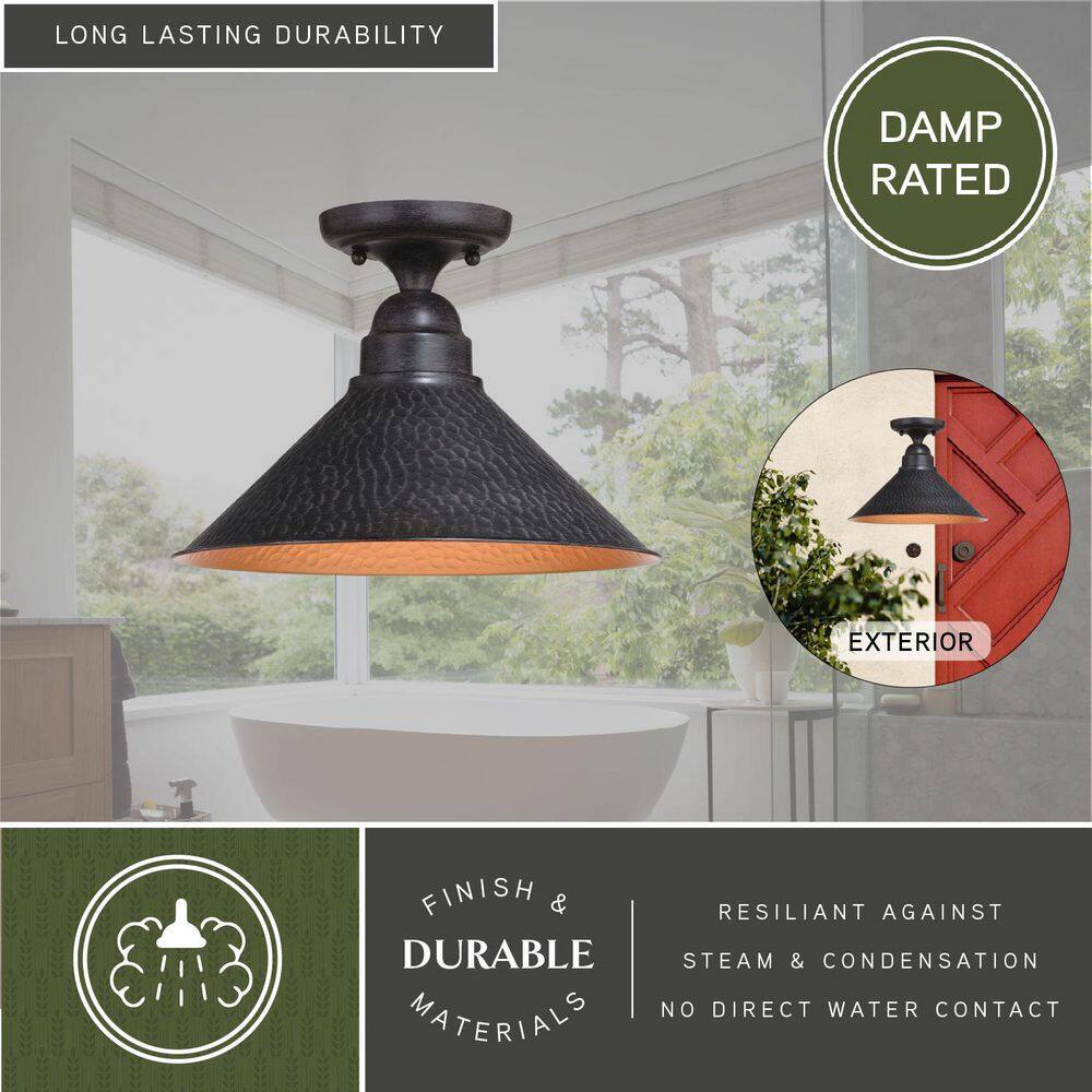 Outland Rustic 12'' Gold and Glass Indoor/Outdoor Ceiling Light