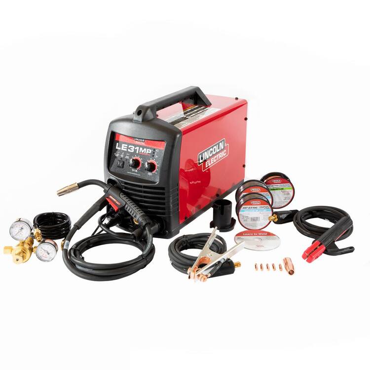 Lincoln Electric 140 Amp LE31MP Multi-Process Stick/MIG/TIG Welder Kit with Magnum Pro 100L Gun, Sample Spool , 2 Flux-Cored Wire, 120V