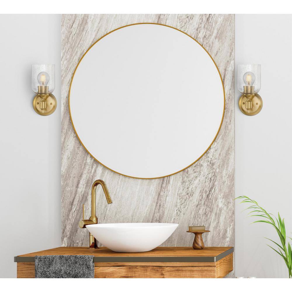 Champagne Brass Cylinder Sconce with Seeded Glass Shade