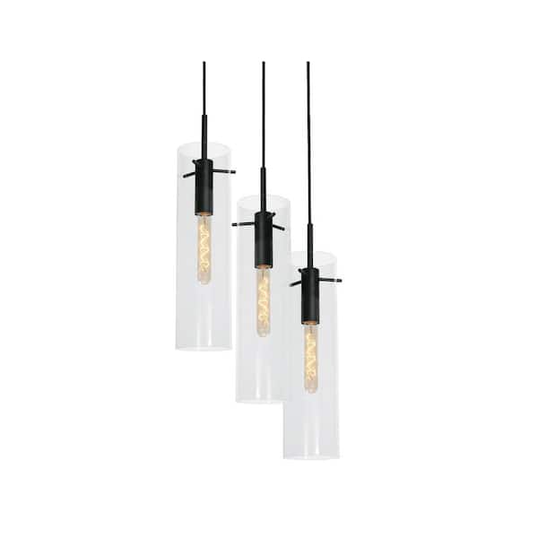 Vista 60-Watt 3-Light Pendant Light Black with Clear Glass Shade