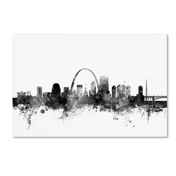 Trademark Fine Art 16 in. x 24 in. St Louis Missouri Skyline Black and White by Michael Tompsett Floater Frame Architecture Wall Art