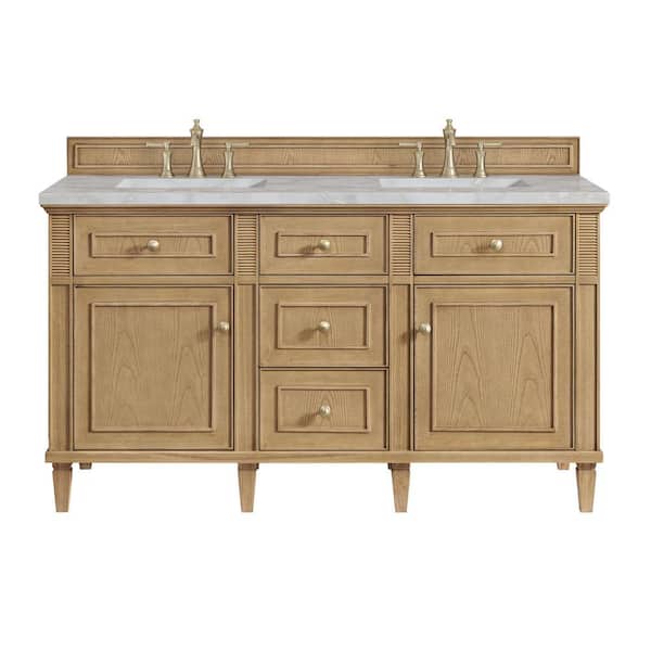 James Martin Vanities Lorelai 60.0 in. W x 23.5 in. D x 34.06 in. H Double Bathroom Vanity in Light Natural Oak & Victorian Silver Quartz Top