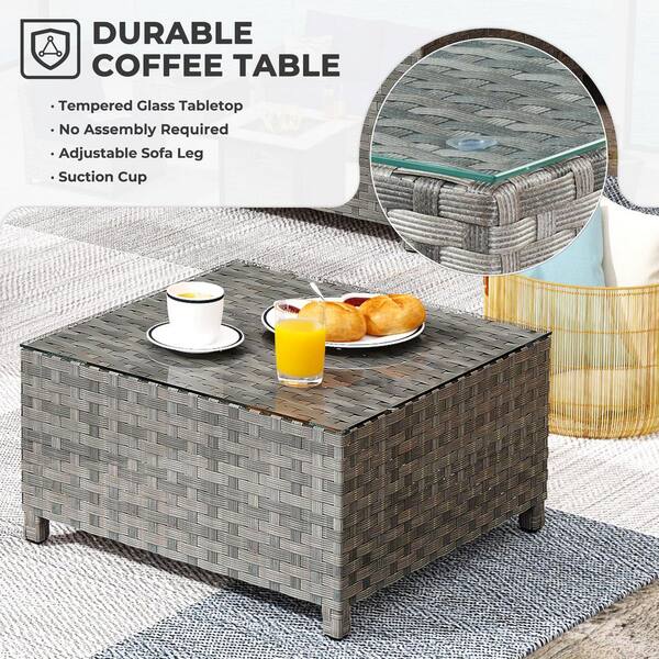 XIZZI Retro 13-Pieces Wicker Outdoor Patio Rectangular Fire Pit