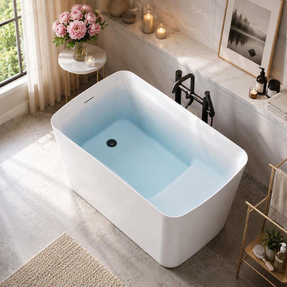 HOROW 47 in. x 26.8 in. Soaking Bathtub with Side Drain in White