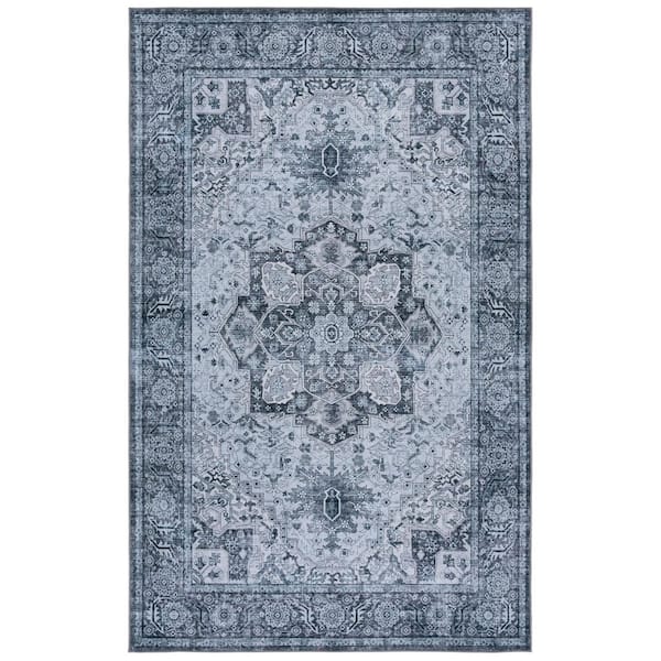 Tucson 4 ft. x 6 ft. Gray Border Medallion Washable Area Rug