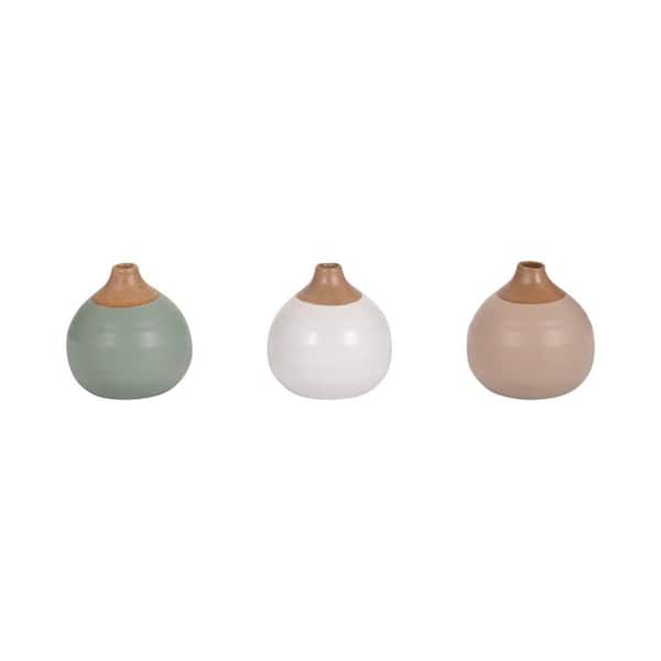 Liv & Skye 4 in. Multi Color Stoneware Glazed Bud Decorative Vase (Set-3)